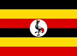 [ai] The flag of Uganda featuring black, yellow, and red horizontal stripes, with a white circle in the center displaying a grey crowned crane.