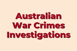 [ai] Bold text reading 'Australian War Crimes Investigations' on a light beige background.