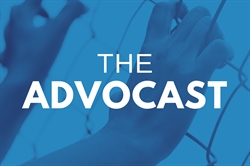 [ai] A close-up of a hand gripping a chain-link fence, with the text 'THE ADVOCATES' superimposed in bold white letters, set against a blue background.