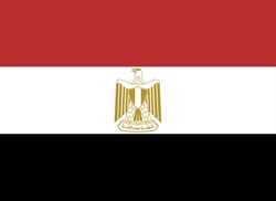 [ai] The national flag of Egypt, featuring three horizontal stripes of red, white, and black, with the golden Egyptian eagle of Saladin in the center of the white stripe.