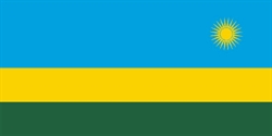 [ai] The flag of Rwanda featuring three horizontal stripes: a blue top stripe, a yellow middle stripe, and a green bottom stripe. A sun with 24 rays is located in the top right corner.